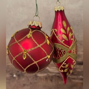 Vintage Lot 6  / Vintage RAUCH Red Gold Glitter Ornaments